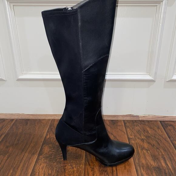 ADRIENNE VITTADINI Black Leather 9.5 Knee High Boots 3.5” Stiletto Full Zipper - Picture 10 of 13